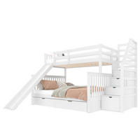 ETAGENBETT aus Kiefer und MDF 90x200 / 140x200 cm Antikweiß mit Rutsche, Schubladen und Stauraum - Weiß, Holzwerkstoff (90/200cm) - Modfu