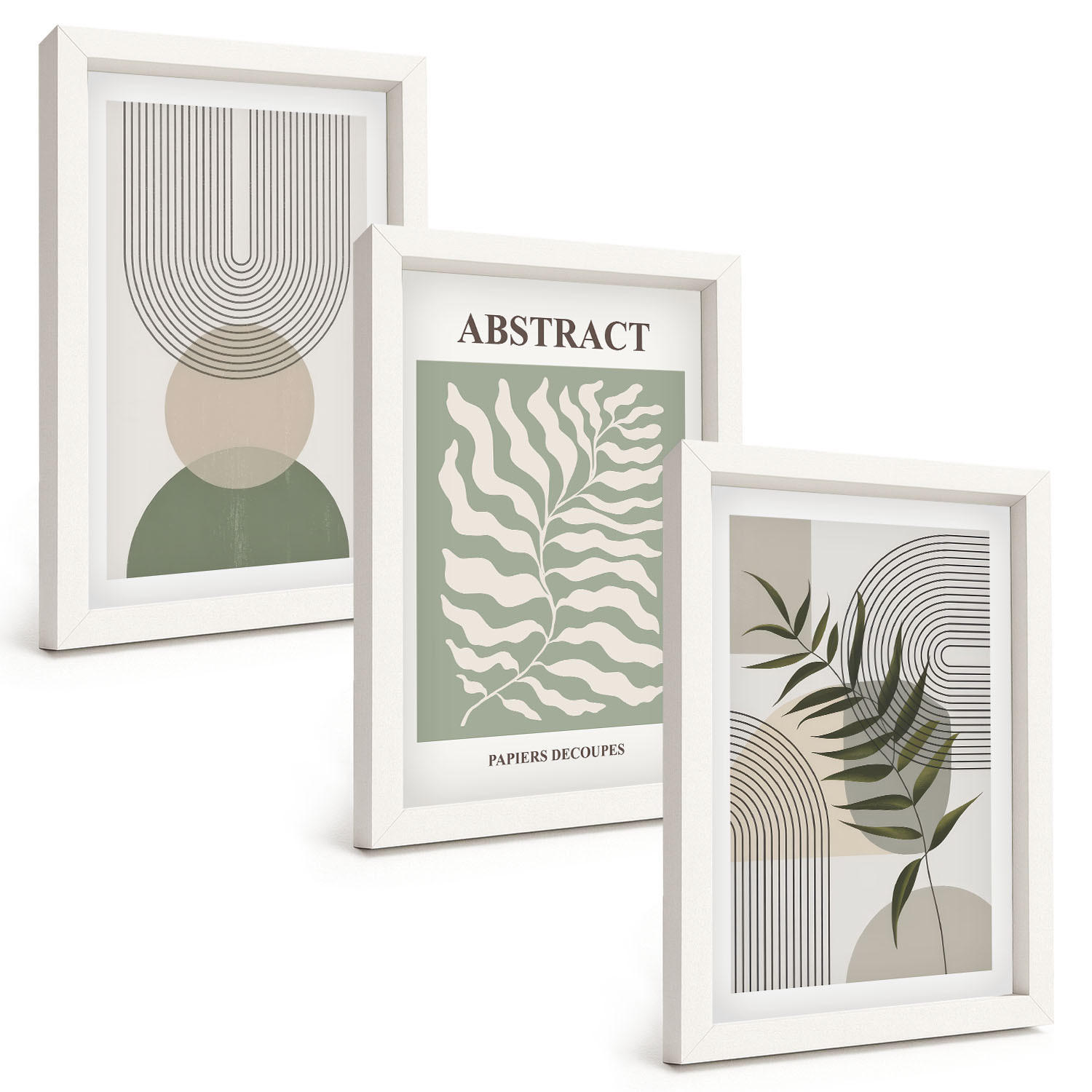 BILDER SET 3er Set - 20x30 cm Weißer Rahmen - Botanische Boho-Abstraktionen - Weiß, Kunststoff (20/30cm) - TULUP