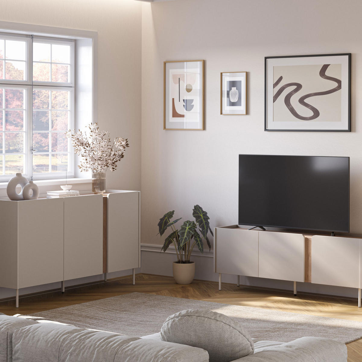 DESIGN-SIDEBOARD - Beige - Beige, Holz (150/83/40cm) - Drawer