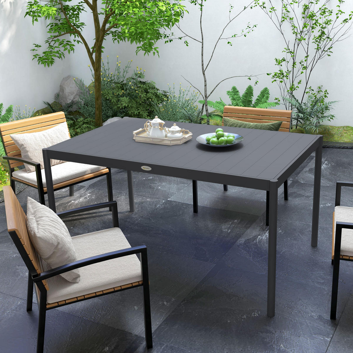 GARTENTISCH, Dunkelgrau, Aluminium - Dunkelgrau, Metall (145/90/74cm) - Outsunny