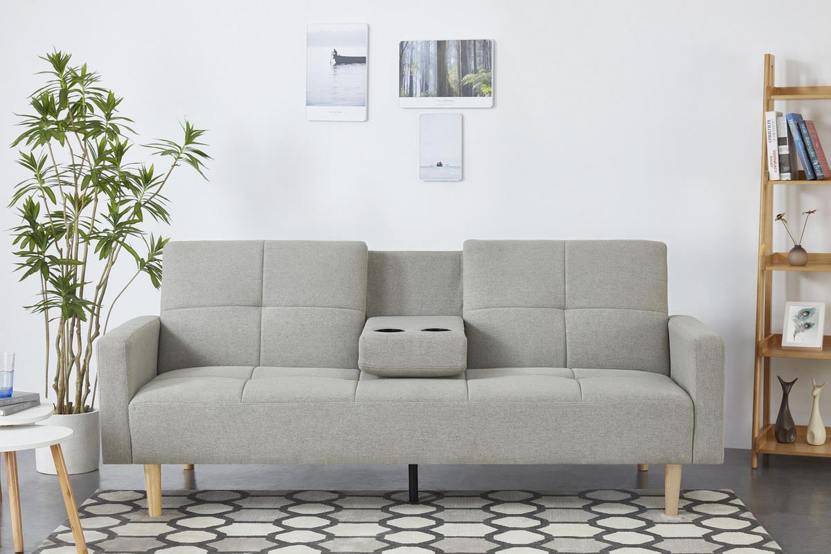 SCHLAFSOFA oslo grau 3-sitzer stoff - Grau, Holz (199/89/92cm) - Concept Usine