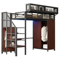HOCHBETT 90/200 cm Schwarz mit Kleiderschrank, Stauraumleiter und LED-Beleuchtung - Schwarz, Metall (90/200cm) - Flora Grace