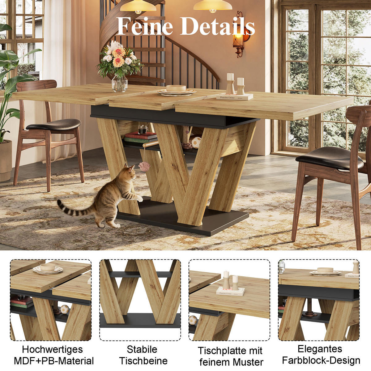 ESSTISCH Teleskop 119-158Cm W Beine Holzfarbe - Multicolor, Holzwerkstoff (80/119/75cm) - FLIEKS