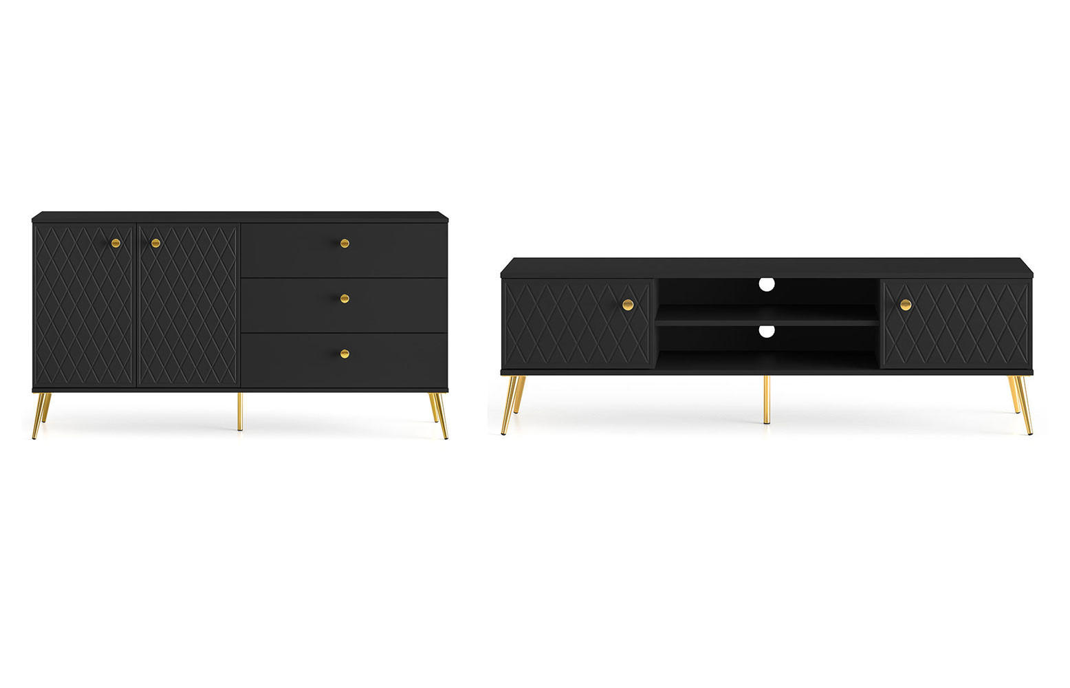 Feldmann-Wohnen Wohnzimmer-Set Schwarz, Gold 160x85x40 cm