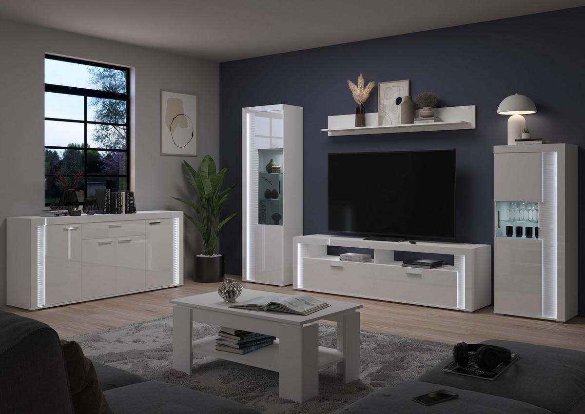 SIDEBOARD SKYLIGHT (B/H/T: ca. 182/84/42 cm) in Weiß/weiß hochglanz - Weiß, Holzwerkstoff (182/84/42cm)