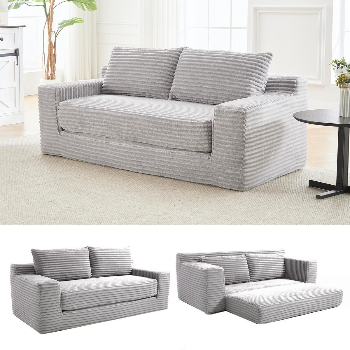 SCHLAFSOFA DE-35272 2-in-1 mit Memory-Schaum Hellgrau - Hellgrau, Textil (62/85/180cm) - ComfortXL