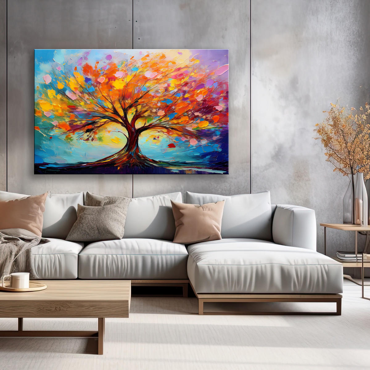WANDBILD bunter liebesbaum natur - Multicolor, Textil (60/40cm) - Feeby