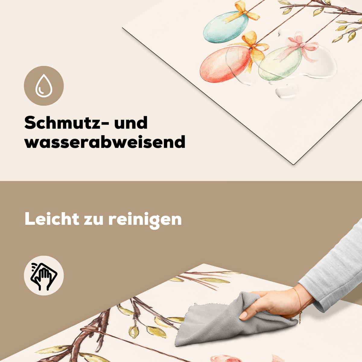 HERDABDECKPLATTE Osterkuchen - Schleife - Eier Induktionsmatte 71x52 cm - Creme, Kunststoff (71/52/0.2cm) - MuchoWow