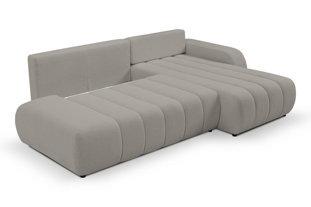 ECKSOFA Baloo mit Schlaffunktion und Bettkasten, komfortable Polsterung, Stoffbezug, lose Rückenkissen, freistehend, RECHTS, 276x176x88 cm, Light Grey - Hellgrau, Holz/Textil (276/176cm) - DomoHome