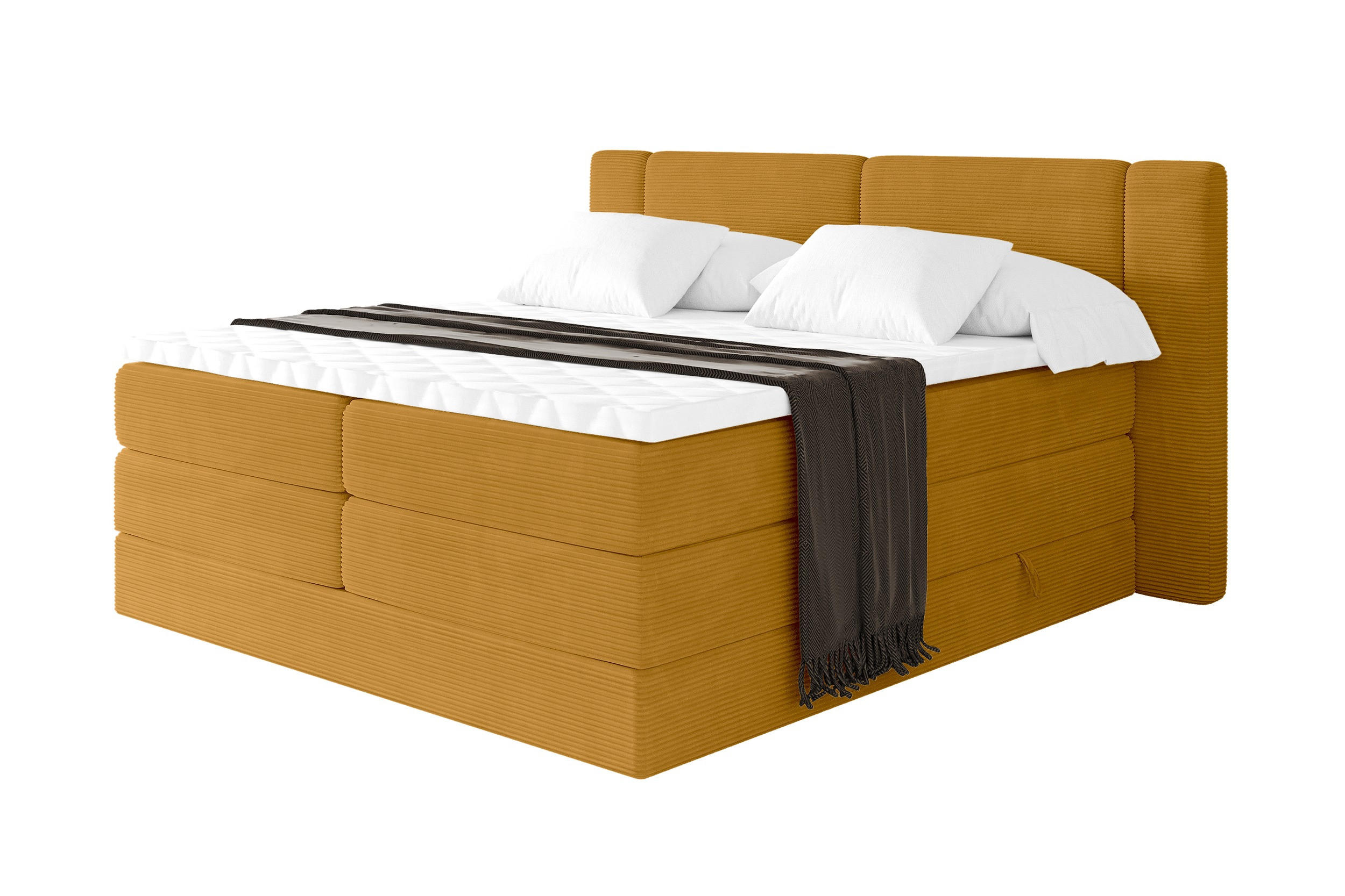 BOXSPRINGBETT mit Matratze H3/H4 - EVON KING - 140x200 cm Senfgelb - Dunkelgelb, Holzwerkstoff (140/200cm) - ALTDECOR