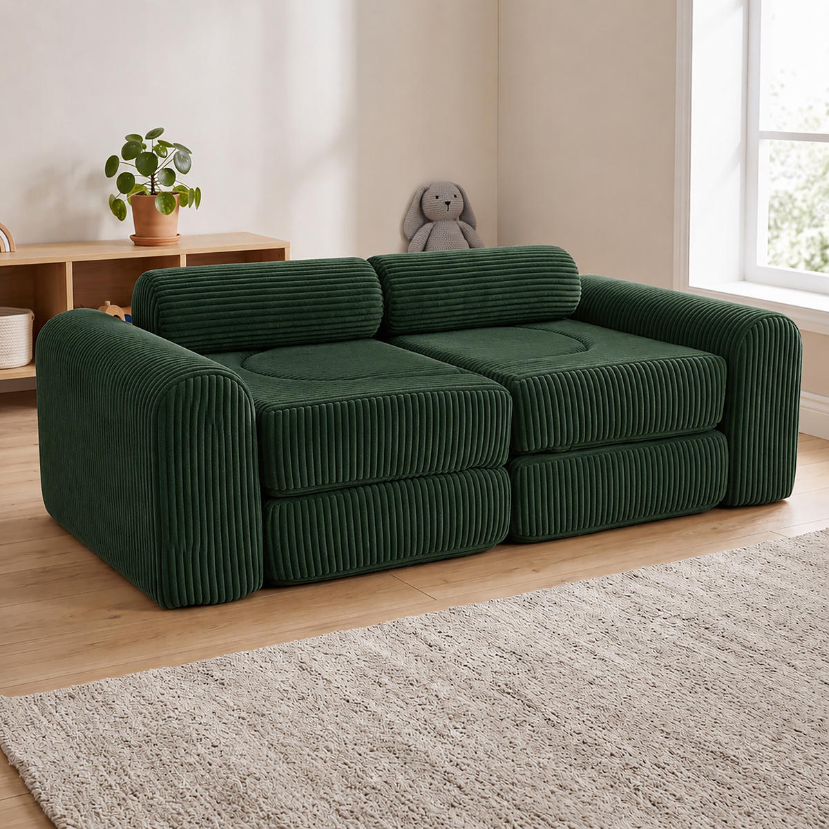 KINDERSOFA Grün modular - Dunkelgrün, Kunststoff/Textil (108/32/50cm) - Relaxdays