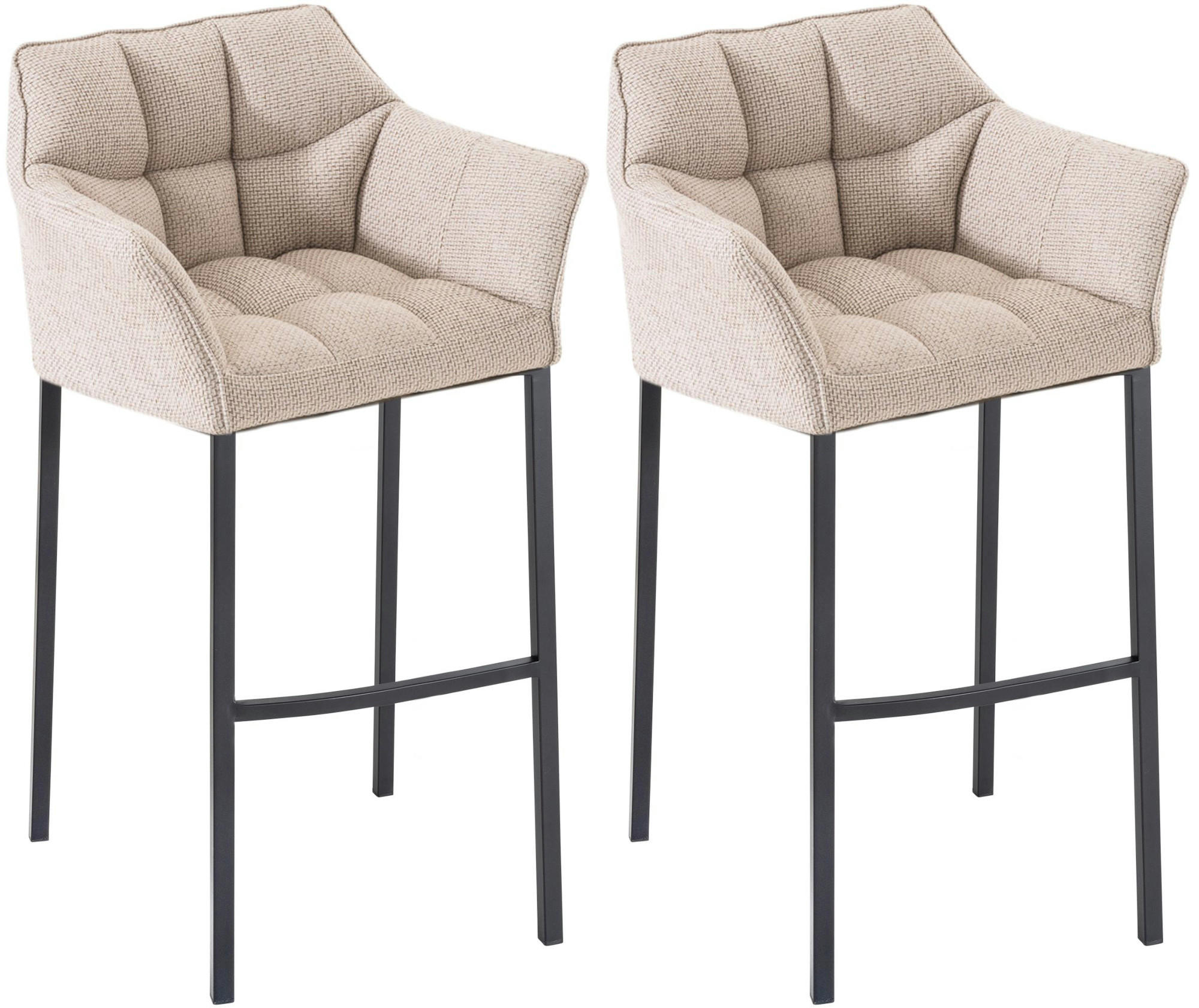 BARHOCKER 2er Set Stoff elfenbein - Creme/Schwarz, Textil/Metall (64/110/48cm) - CLP