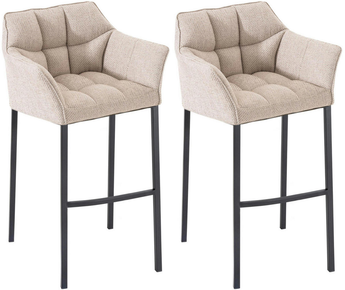 BARHOCKER 2er Set Stoff elfenbein - Creme/Schwarz, Textil/Metall (64/110/48cm) - CLP