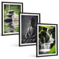 BILDER SET 3er Set - 40x60 cm Schwarzer Rahmen - Entspannende Zen-Wassermalerei - Schwarz, Kunststoff (40/60cm) - TULUP