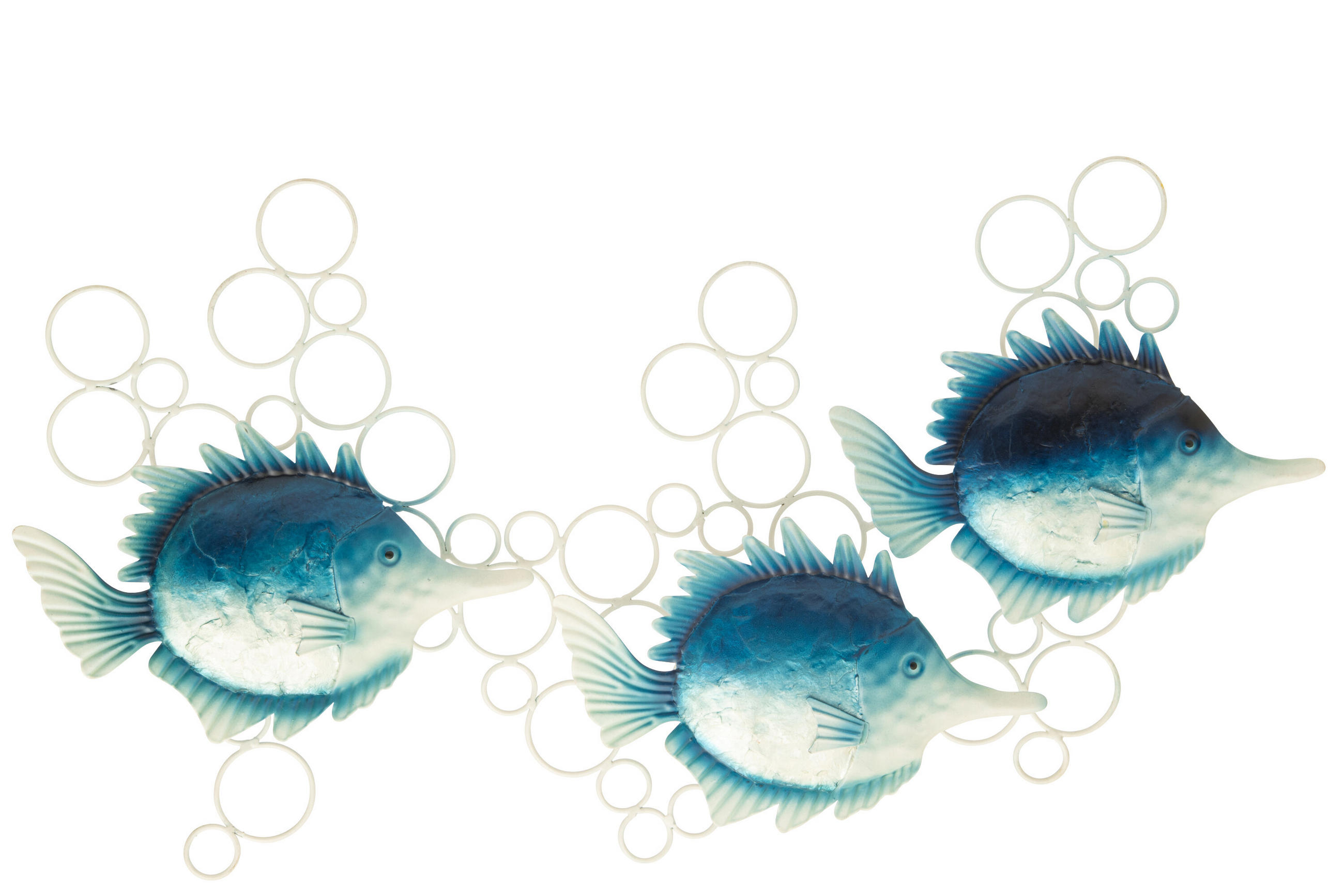 WANDDEKORATION FISCH MIT BLASEN - Blau, Metall (5/41.9/78cm) - J-Line