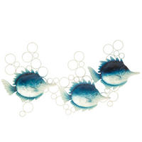 WANDDEKORATION FISCH MIT BLASEN - Blau, Metall (5/41.9/78cm) - J-Line