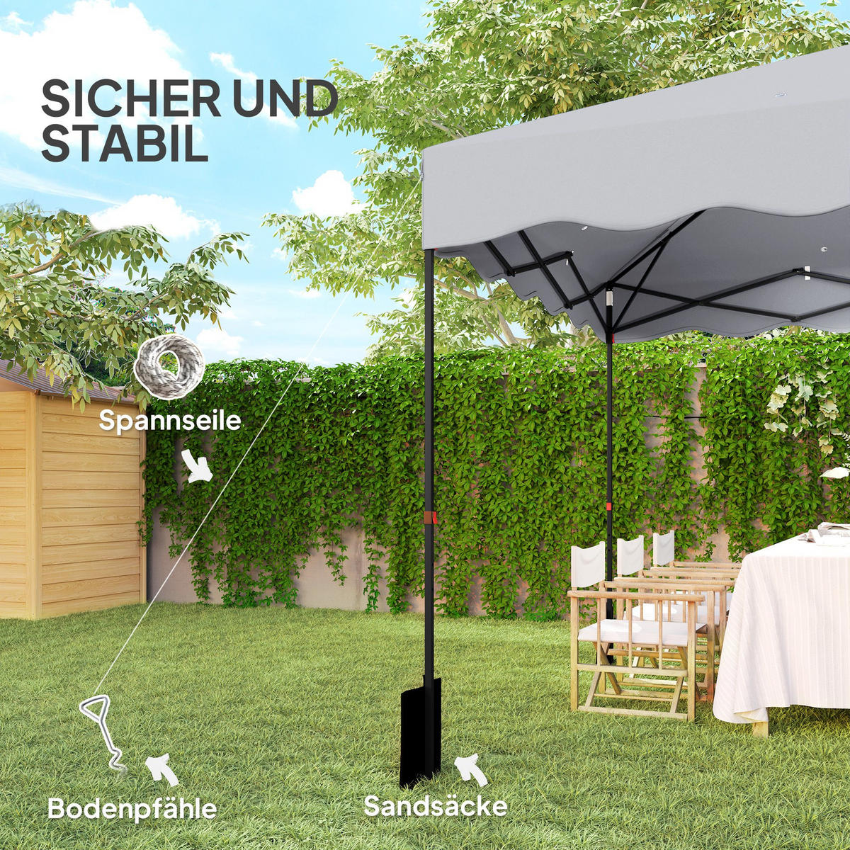 PAVILLON ca.3x 3m - Hellgrau, Metall (297/287/297cm) - Outsunny