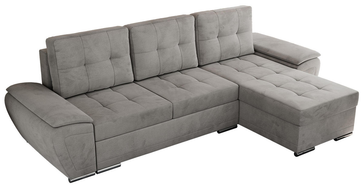 ECKSOFA UMBRIA L Hellgrau Velvet - Hellgrau/Grau, Textil (271/157cm) - MKS