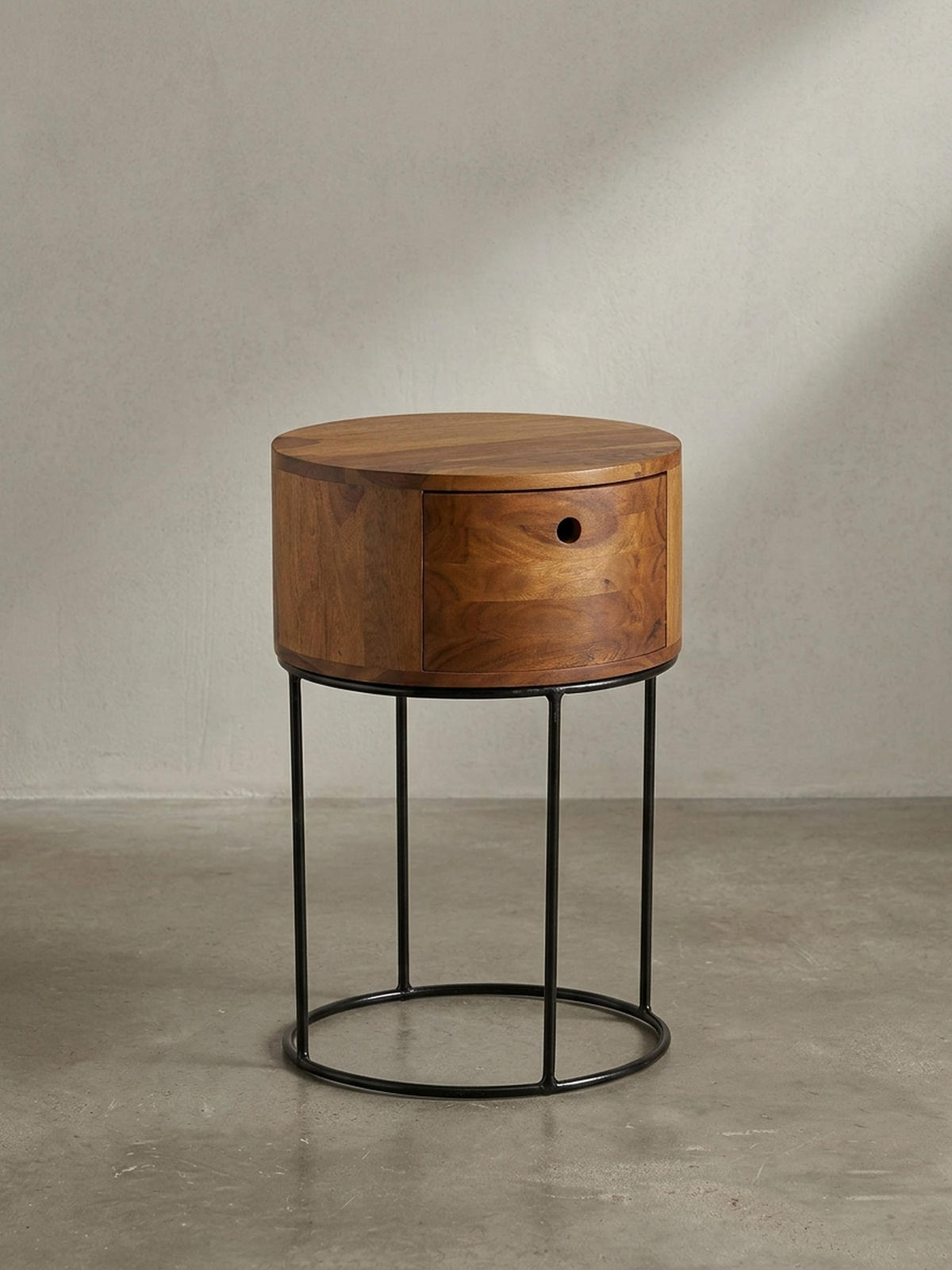 NACHTKONSOLE Massivholz mit Schublade rund Modern Braun - Schwarz/Braun, Holz/Metall (40/60/40cm) - KADIMA DESIGN