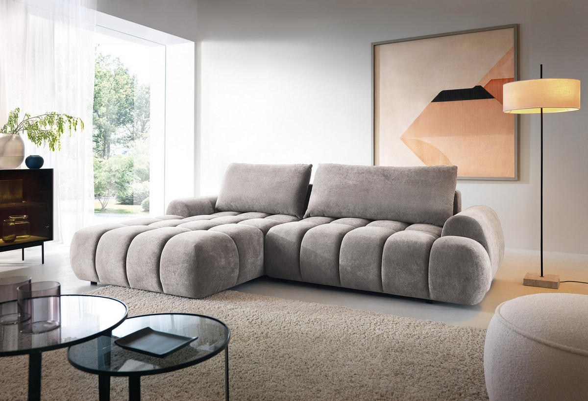 ECKSOFA 280 cm Valerio mit Bettkasten, 280 cm, Links, Schlaffunktion, Hellgrau - Hellgrau, Holz (280/177cm) - Emporius