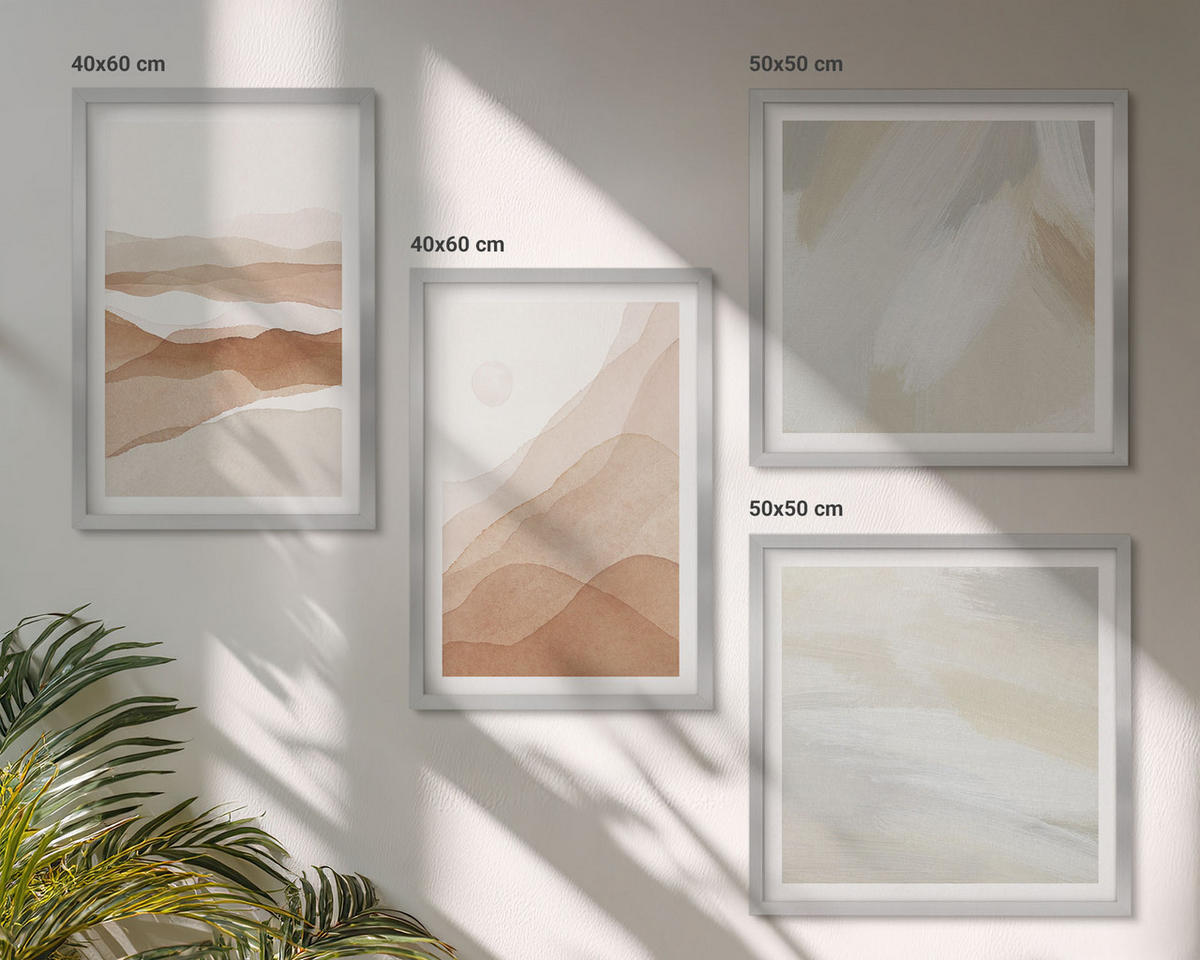BILDER SET 4er Set - 50x50 cm & 40x60 cm Silberner Rahmen - Abstrakte braune Landschaften - Silberfarben, Kunststoff (50/50cm) - TULUP