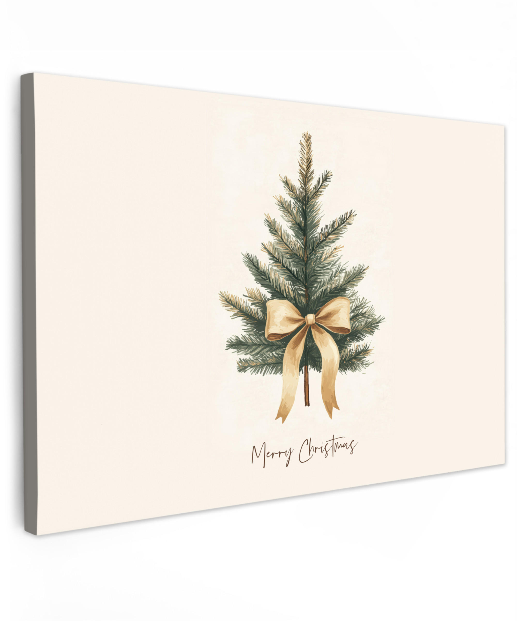 LEINWANDBILD Weihnachtsbaum - Weihnachten - Frohe Weihnachten - Beige Deko Schlafzimmer 30x20 cm - Sandfarben, Textil (30/20cm) - MuchoWow