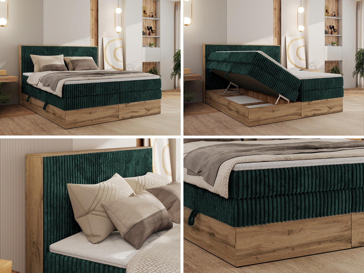 BOXBETT WOOD CLASSIC KING 160/200 - Dunkelgrün Cord - H3 - Dunkelgrün, Textil (160/200cm) - MKS