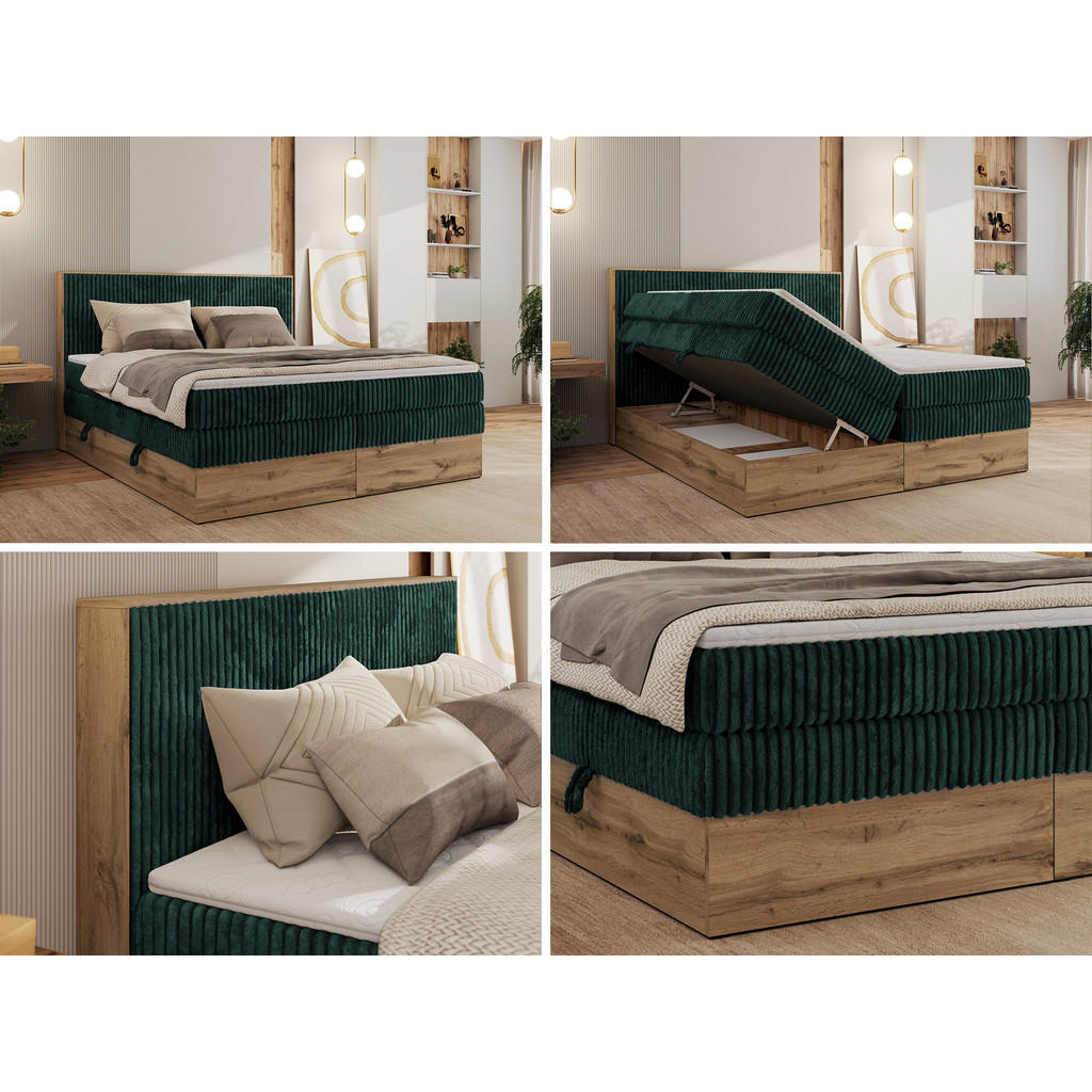 Thumbnail - MKS Boxbett, Dunkelgrün, Textil, 2-Sitzer, H3, Rechteckig, 160x200 cm, Oeko-Tex®, Schlafzimmer, Betten, Boxspringbetten