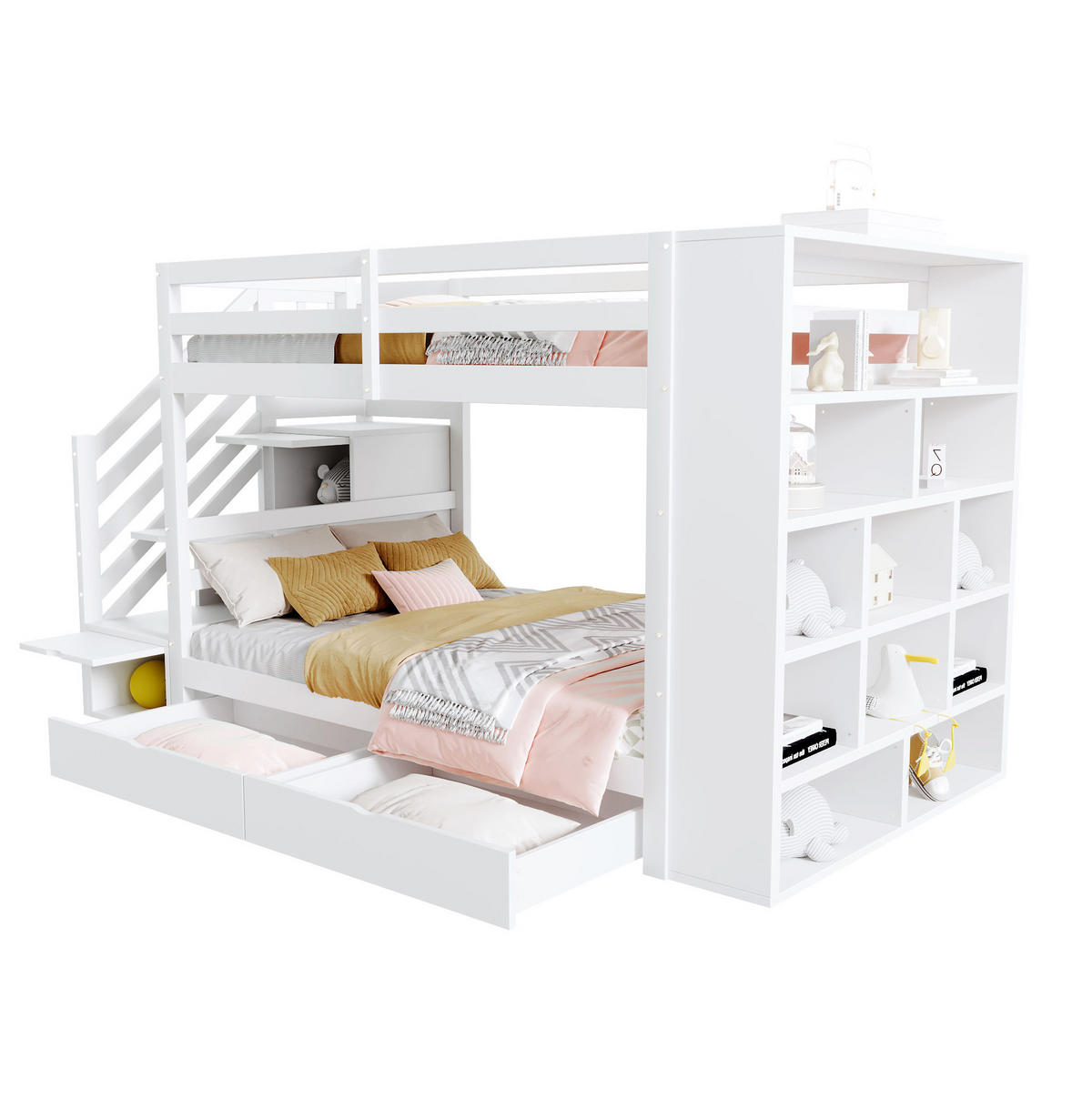 ETAGENBETT 90/200 cm weiß mit Sicherheitstreppe und Stauraum - Weiß, Holz (90/200cm) - OKWISH