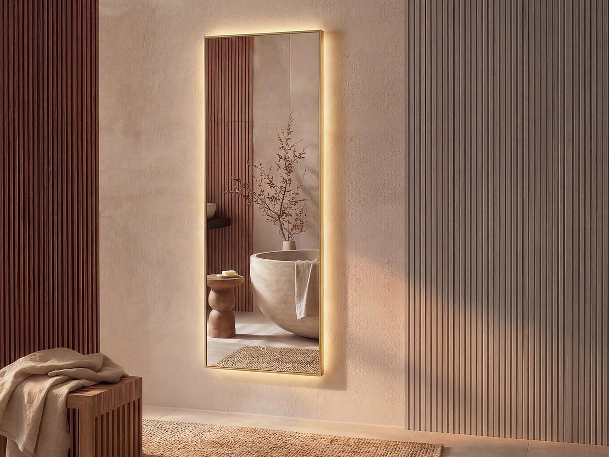 BADSPIEGEL - 50 cm x 3.6 cm - Glas - Goldfarben - ORINELIA - Goldfarben, Glas (50/150/3.6cm) - Vente-Unique