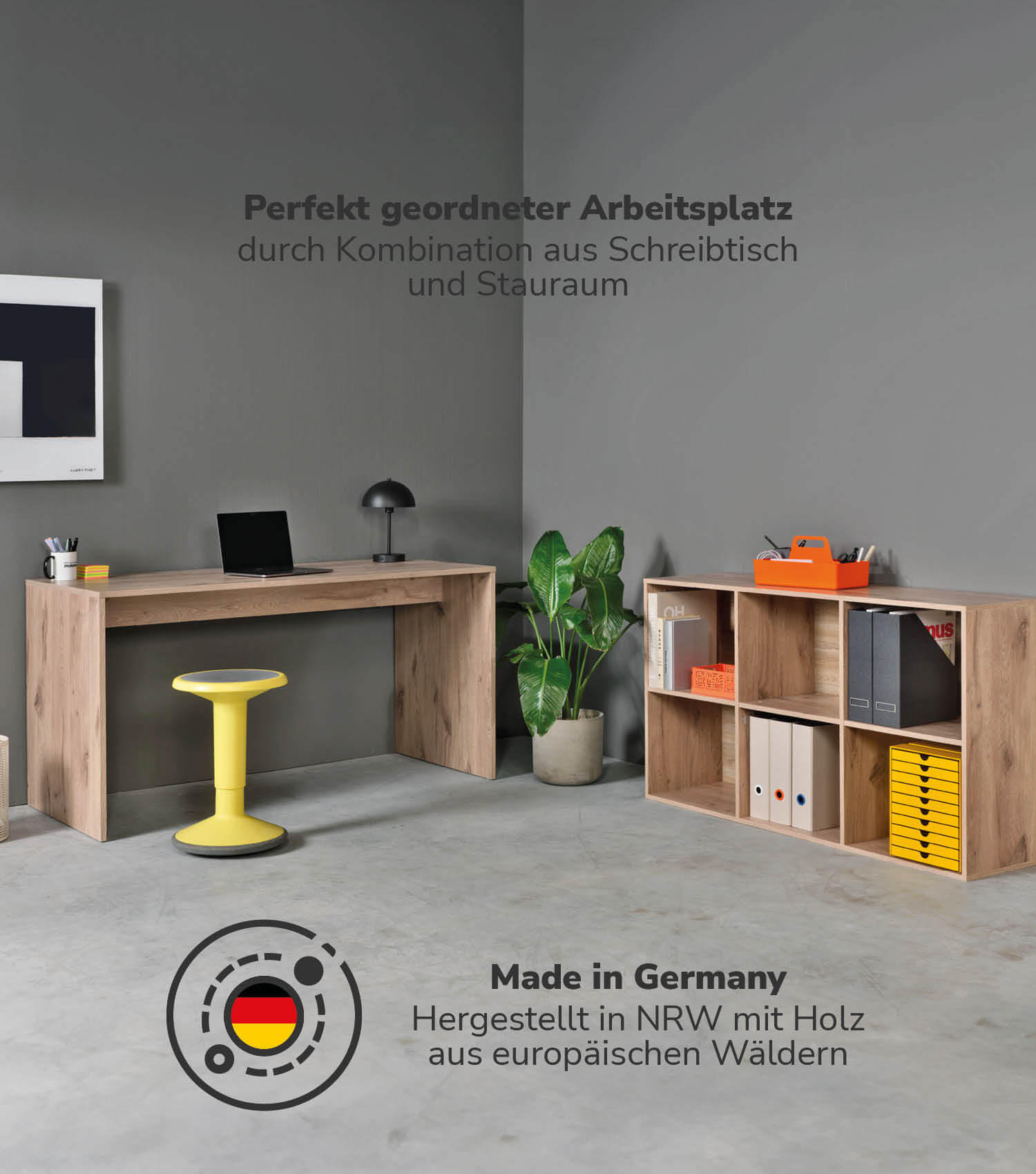 SCHREIBTISCH Der Produktive - Eichefarben, Holzwerkstoff (65/145/77cm) - Mokebo
