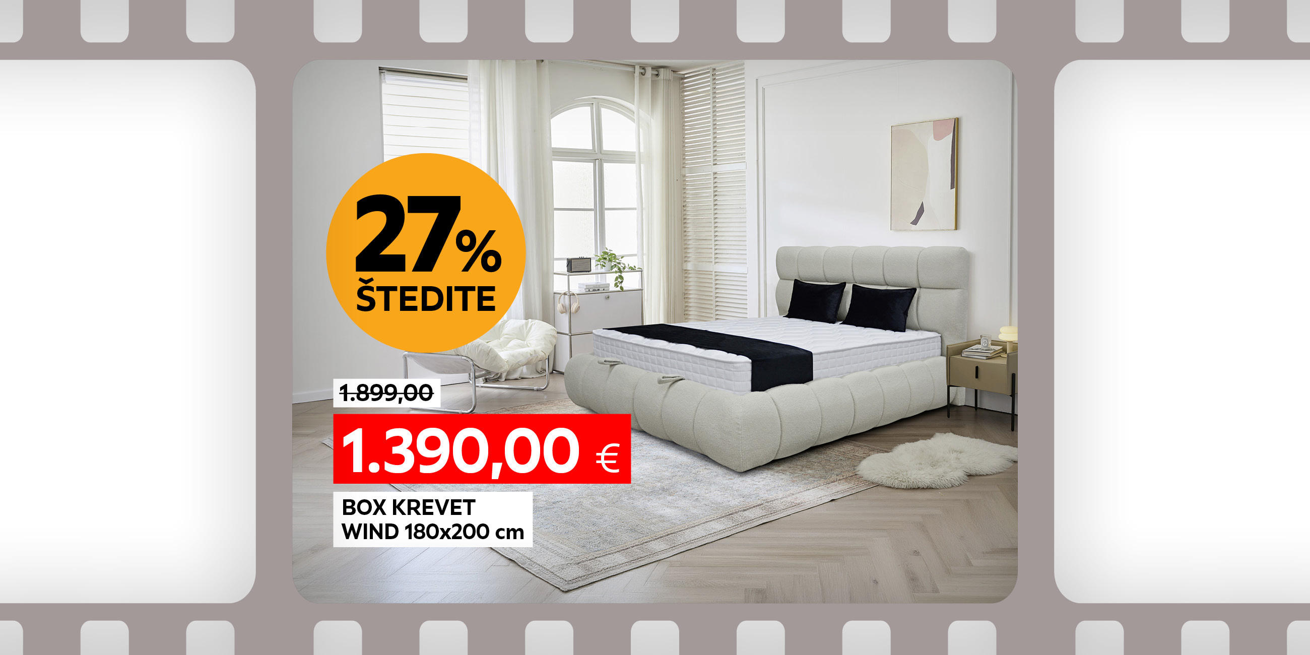 box krevet Wind 180x200 cm umjesto 1899,00 € nova cijena 1390,00 € Štedite 27%