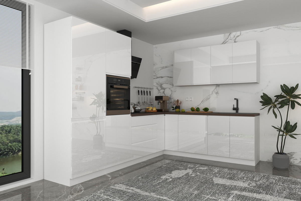 ECKKÜCHE 290 x 230 cm – Aspen KA3-M290 - in Weiß/Hochglanz - Weiß, Holz (520/212/58cm)