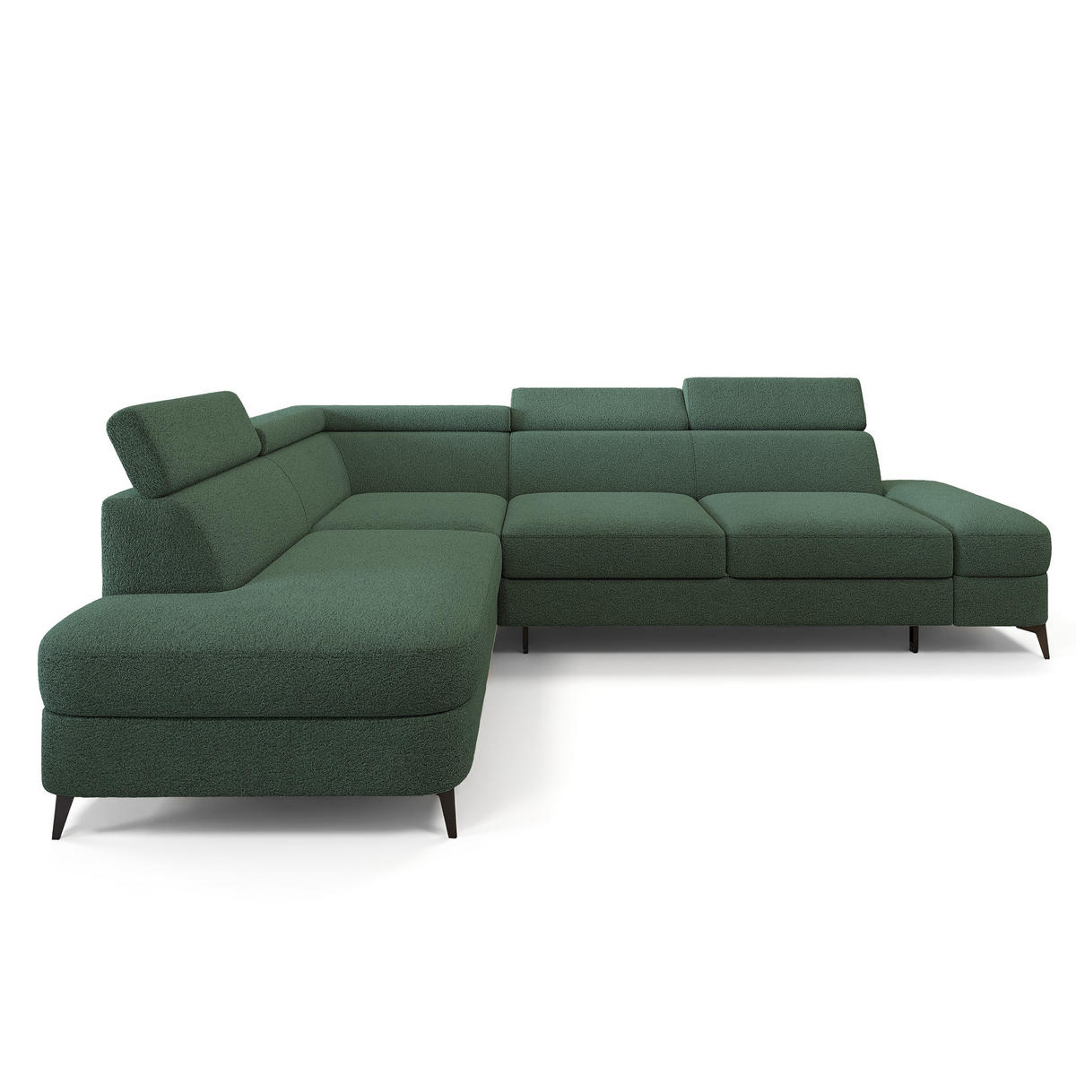 ECKSOFA AVISE Q L-S Grün Boucle-Stoff mit Schlaffunktion - Grün, Holzwerkstoff/Textil (268/195cm) - MASSENO