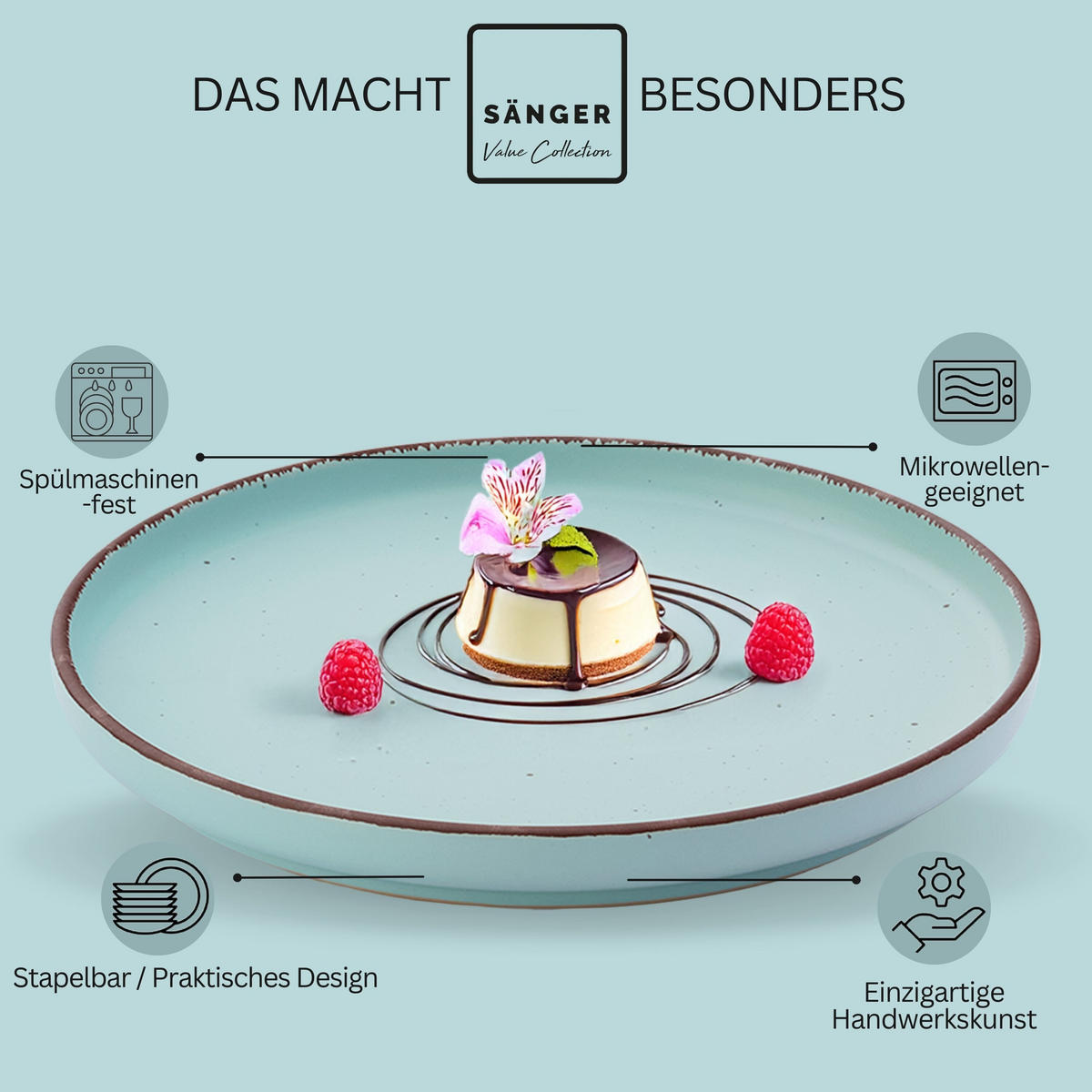 DESSERTTELLER BOMBAY BREEZE - 4 teilig aus Steingut - Hellblau, Stein (20.5cm) - Sänger