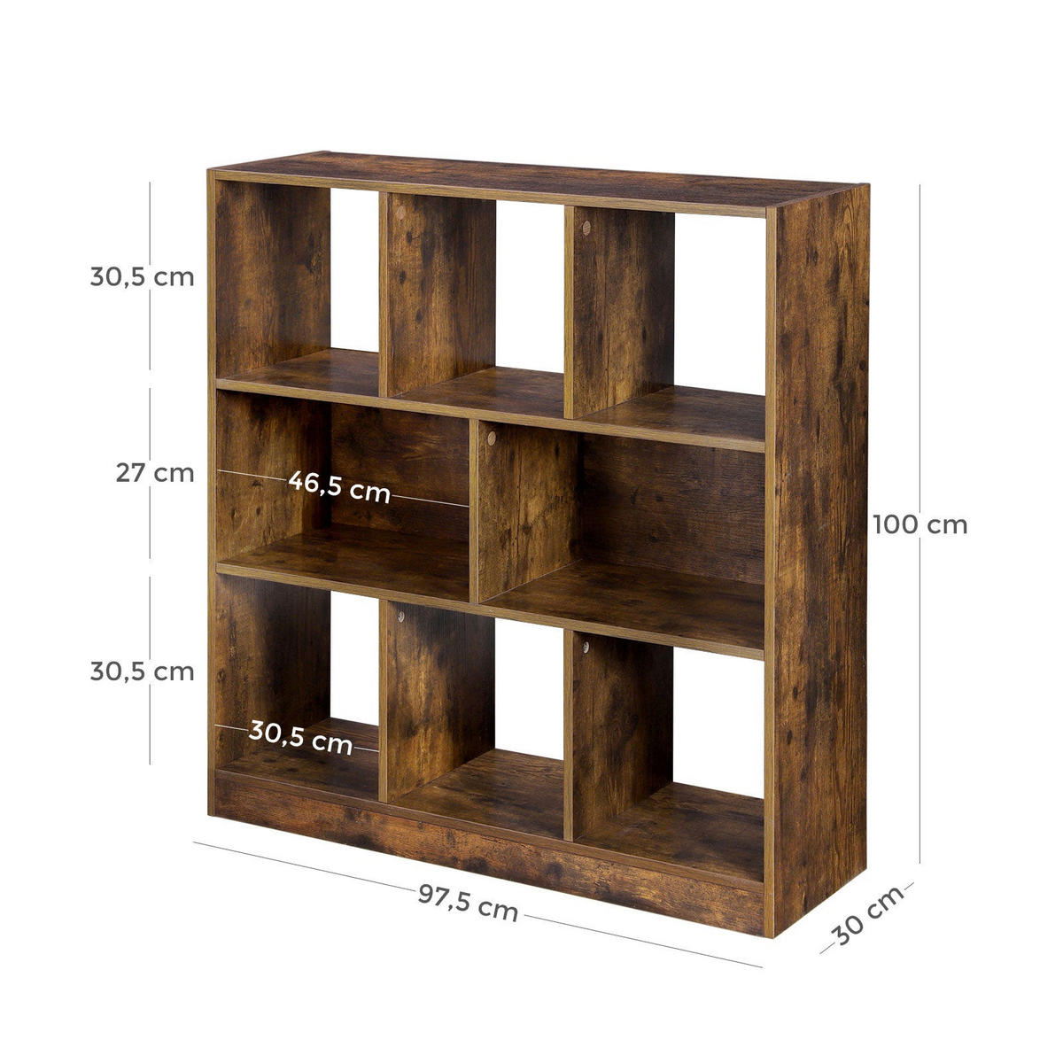 BÜCHERREGAL WÜRFELREGAL - Braun, Holzwerkstoff (30/100/97.5cm) - Hansiro