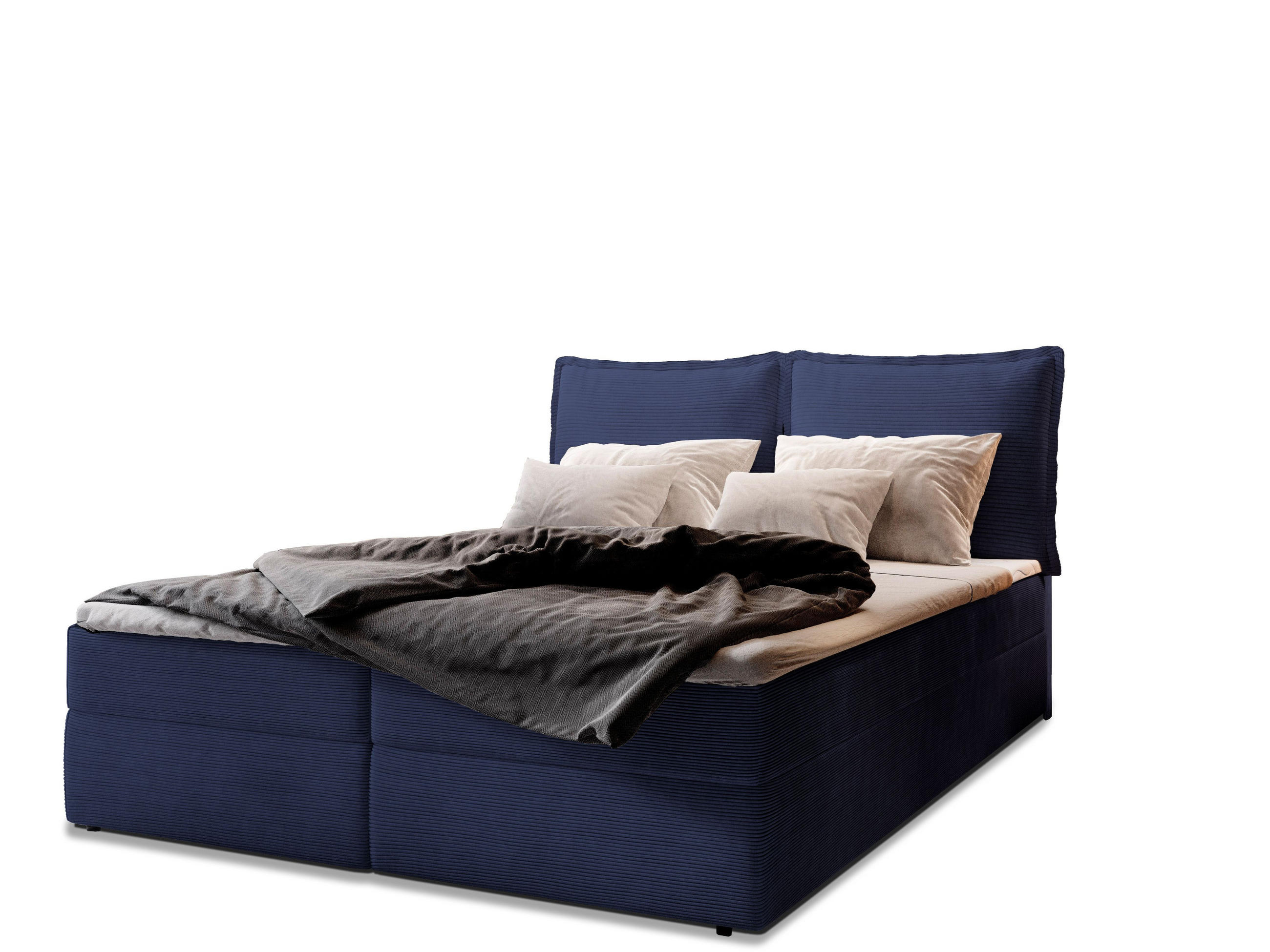 BOXBETT LENTE 160x200 cm mit Matratze und Topper - Blau - Blau, Holz (160/200cm) - MASSENO