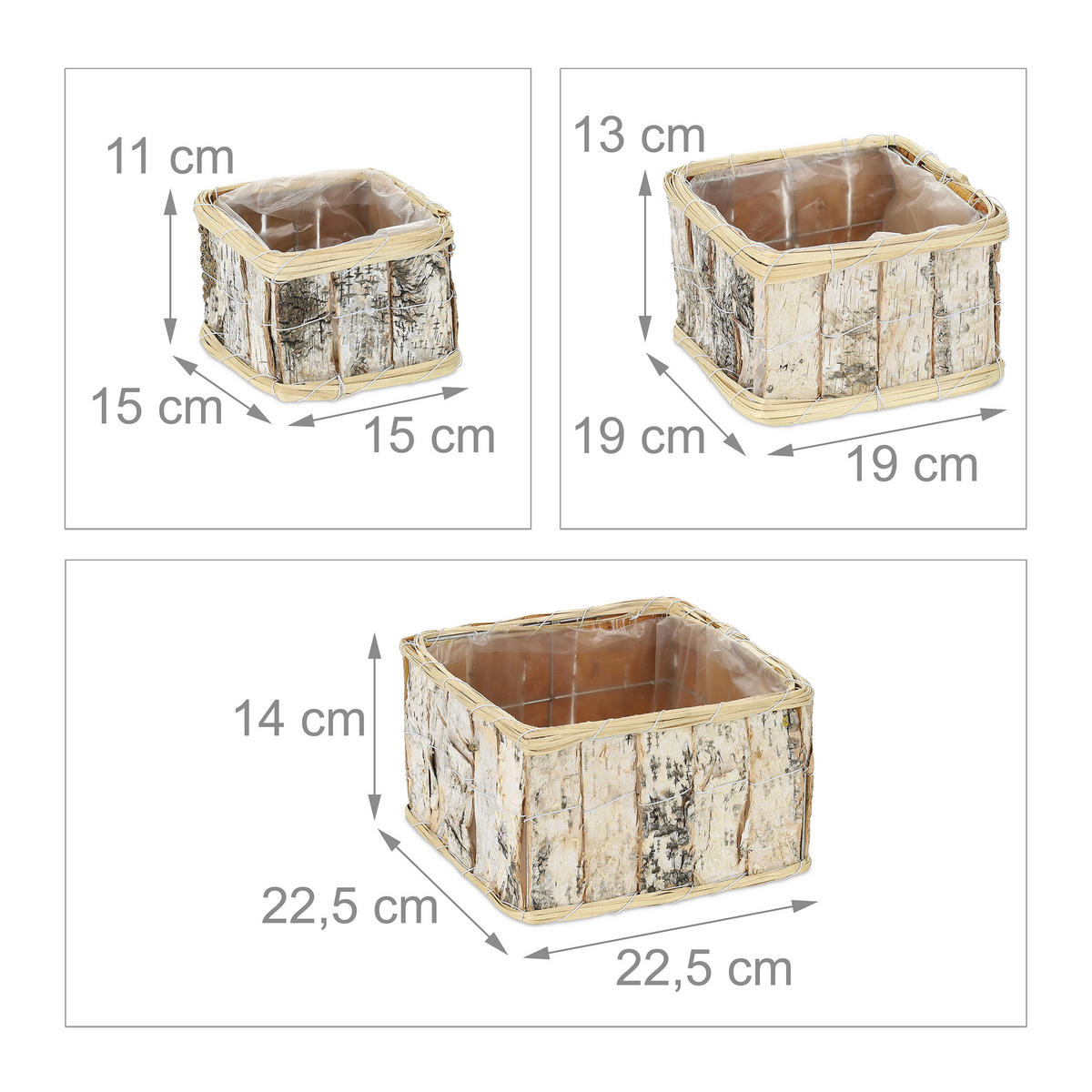 3XBLUMENTOPF - Multicolor, Holz/Textil (22.5/14/22.5cm) - Relaxdays