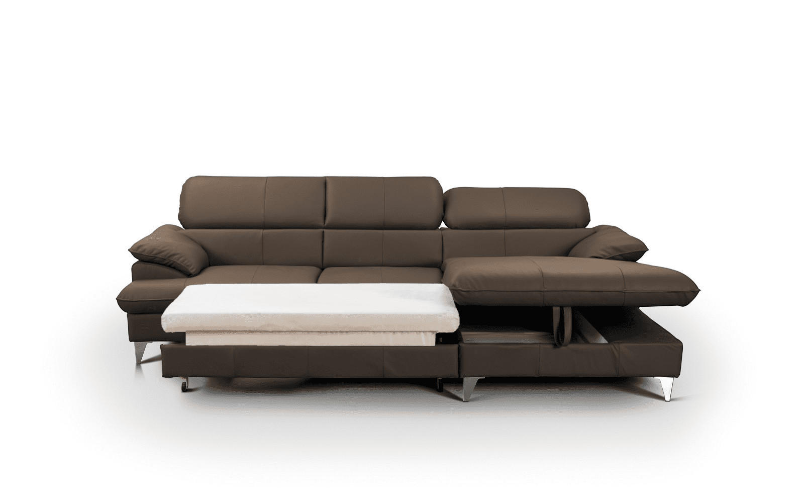 ECKSOFA mit Schlaffunktion und Bettkasten, Echtleder - Chromfarben/Braun, Leder/Holz (167/254cm) - Cotta