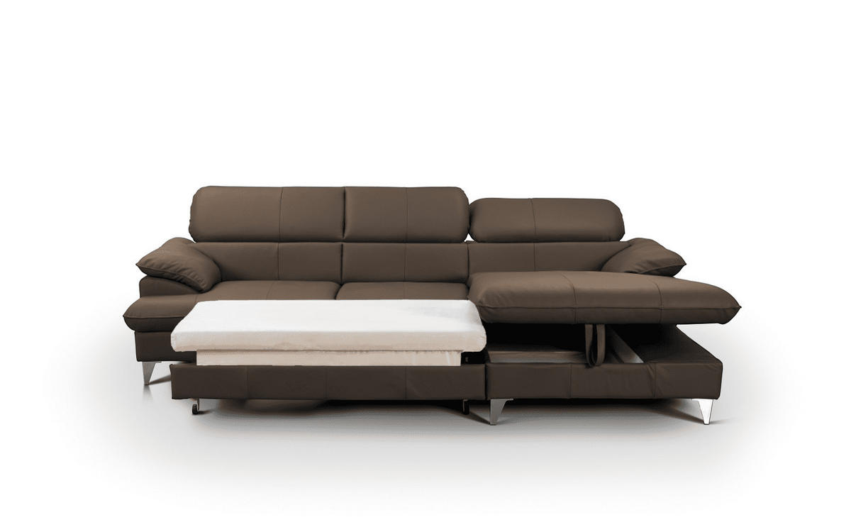 ECKSOFA mit Schlaffunktion und Bettkasten, Echtleder - Chromfarben/Braun, Leder/Holz (167/254cm) - Cotta