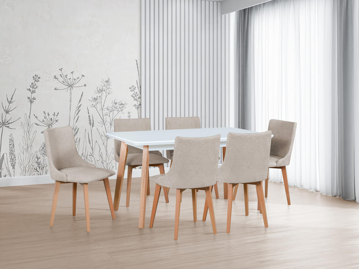 ESSZIMMERSTUHL 4x "MONTI 5", natür buche,aragon 03 - Buchefarben/Creme, Holz (43/87/40cm) - Leaf Design