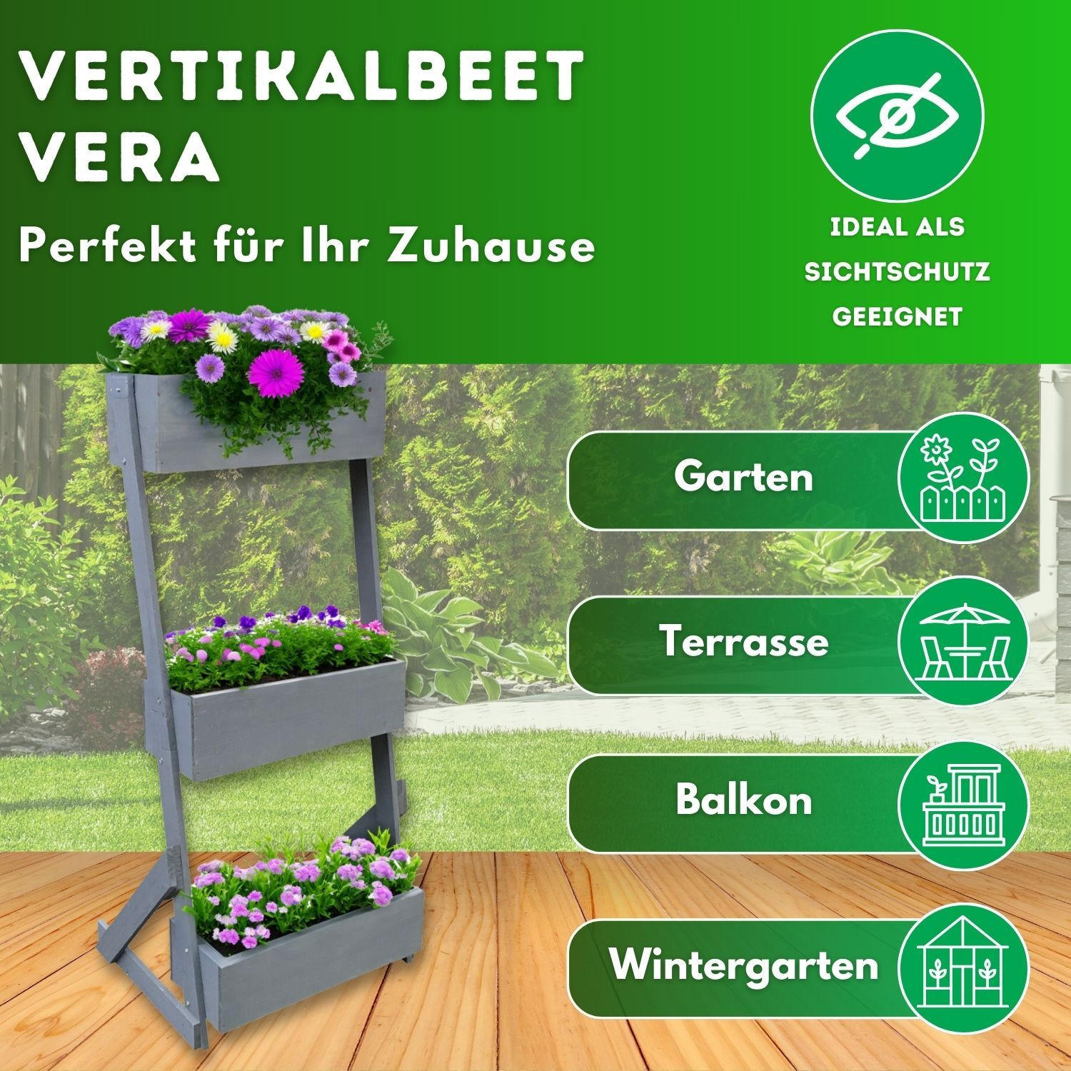 VERTIKALBEET PETRA 66/49/140 cm - Grau, Holz (49/140/66cm) - Coemo