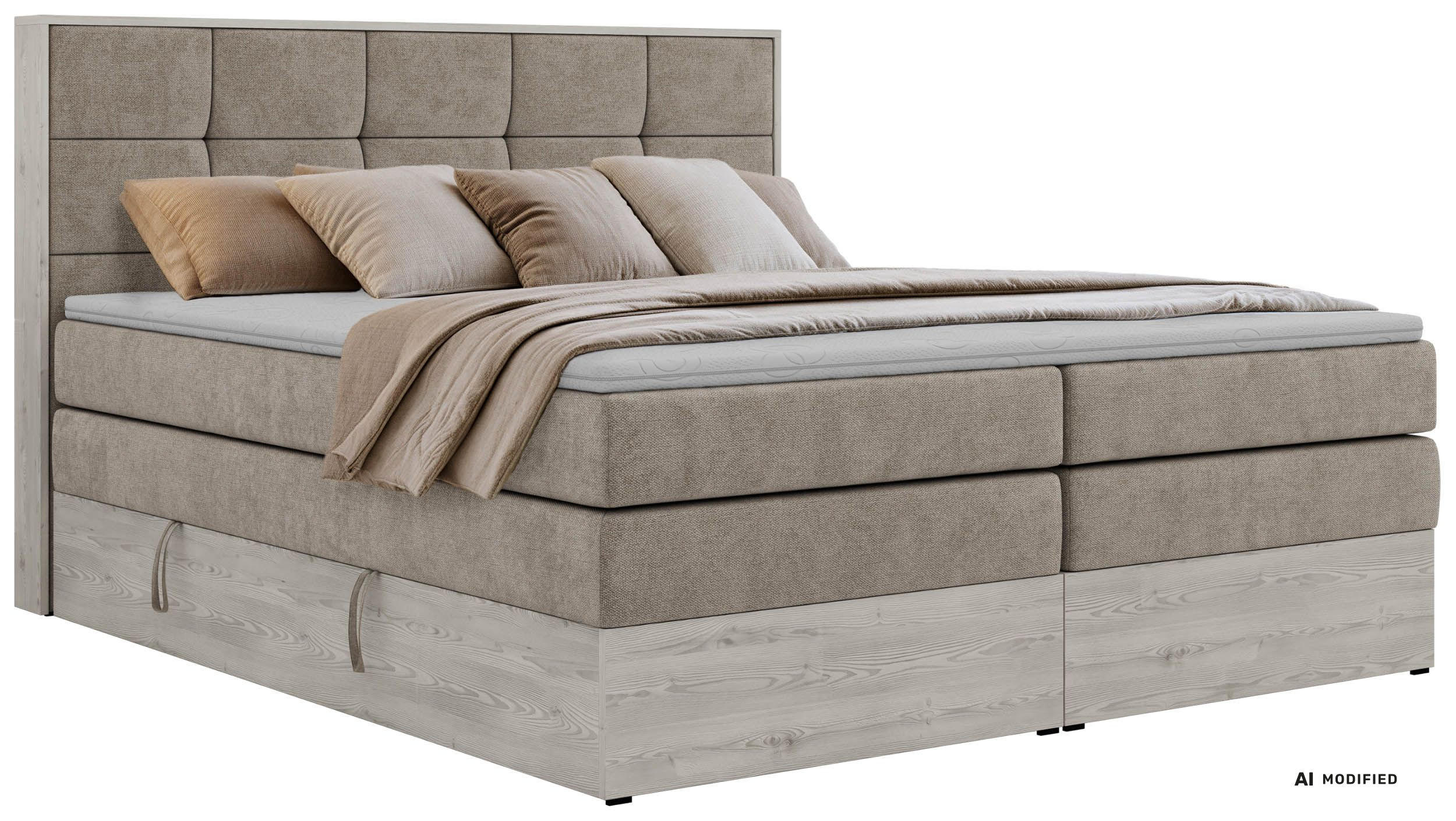 BOXSPRINGBETT ALNOR KING 160/200 - Greige Stukture - Topper Visco - H3 - Greige/Schwarz, Kunststoff/Textil (160/200cm) - MKS