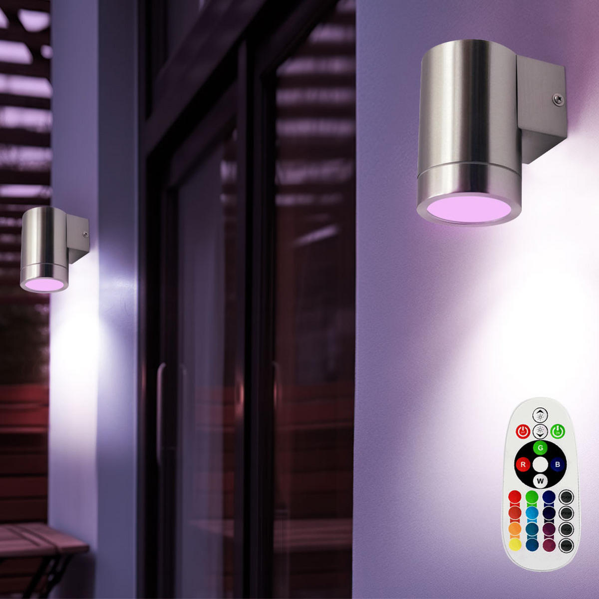 LED AUSSENWANDLEUCHTE Edelstahl Silber 2er Set - Silberfarben, Glas (7.6/11.8/10.5cm)