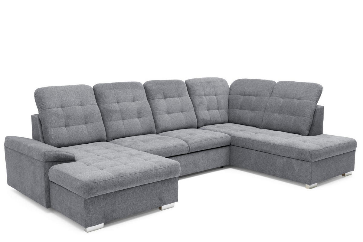 ECKSOFA U-Form OLIVIA U Rechts mit Schlaffunktion 124x257 Velours Grau - Silberfarben/Grau, Holz/Kunststoff (202/103/320cm) - Muffo