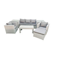 GARTENSET mit 3-SITZER SOFA,COUCHTISCH Polyrattan Hellgrau-Mix 6-Sitzer - Hellgrau/Grau, Glas/Kunststoff - Fimous