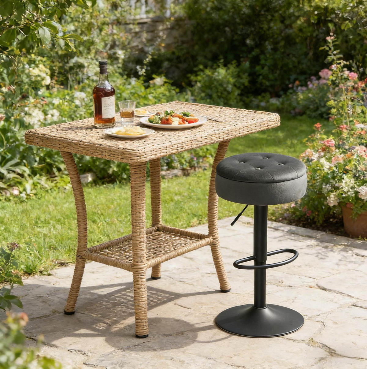 BARHOCKER mit Stauraum, höhenverstellbar, 39 x 39 x 79,5 cm, Dunkelgrau - Dunkelgrau, Metall (39/79.5/39cm) - Meubliv