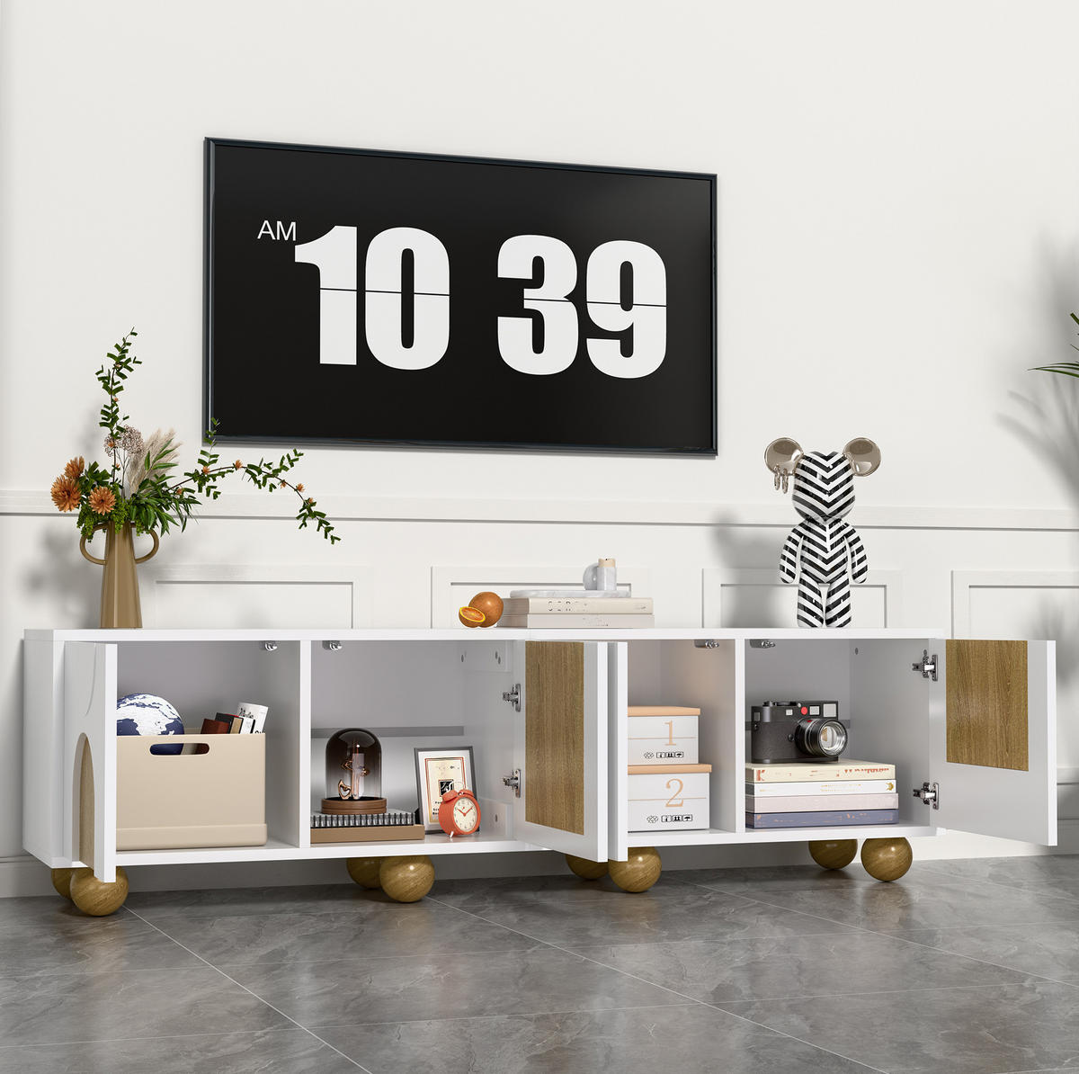 TV-SCHRANK mit 4 Türen 175 x 38 x 50 cm MDF Natur/Weiß - Weiß, Holzwerkstoff (38/50/175cm) - Beauniv