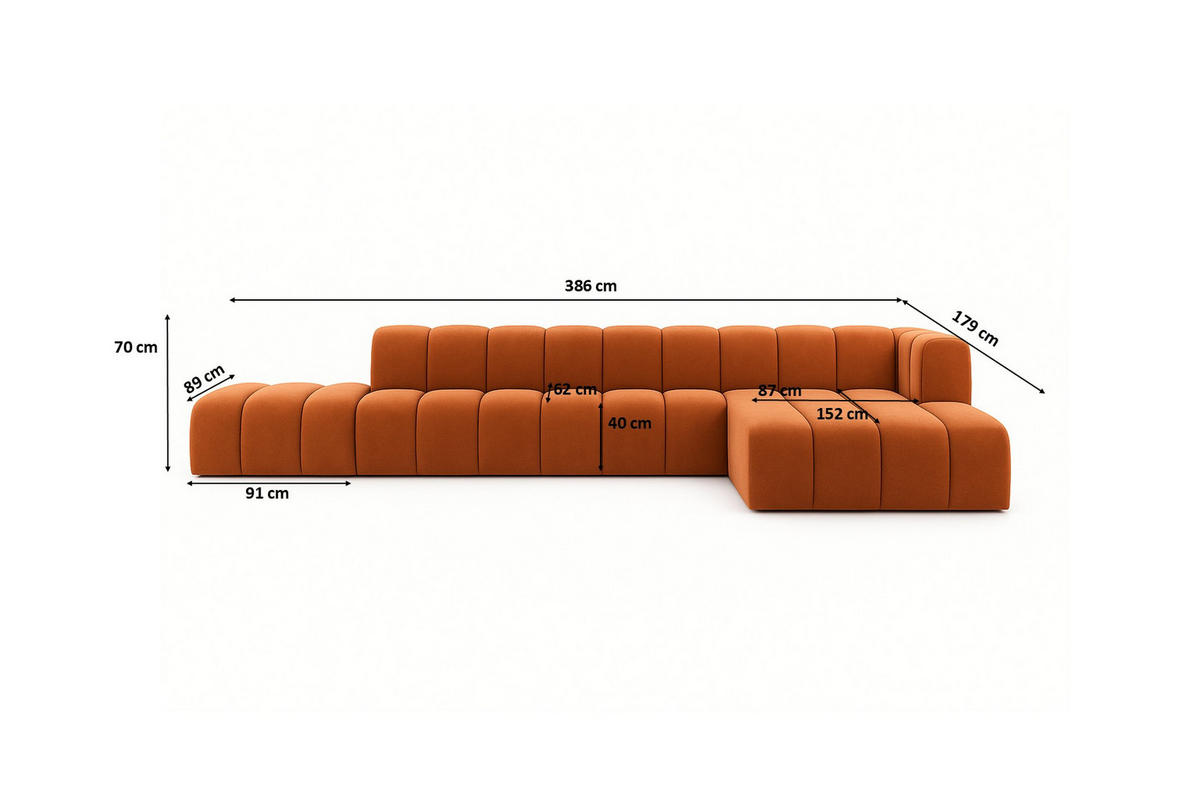 ECKSOFA Mit Hocker GRAND L, Stoff Salvador, Braun, Rechts - Braun, Holz (386/179cm) - Kaiser Möbel