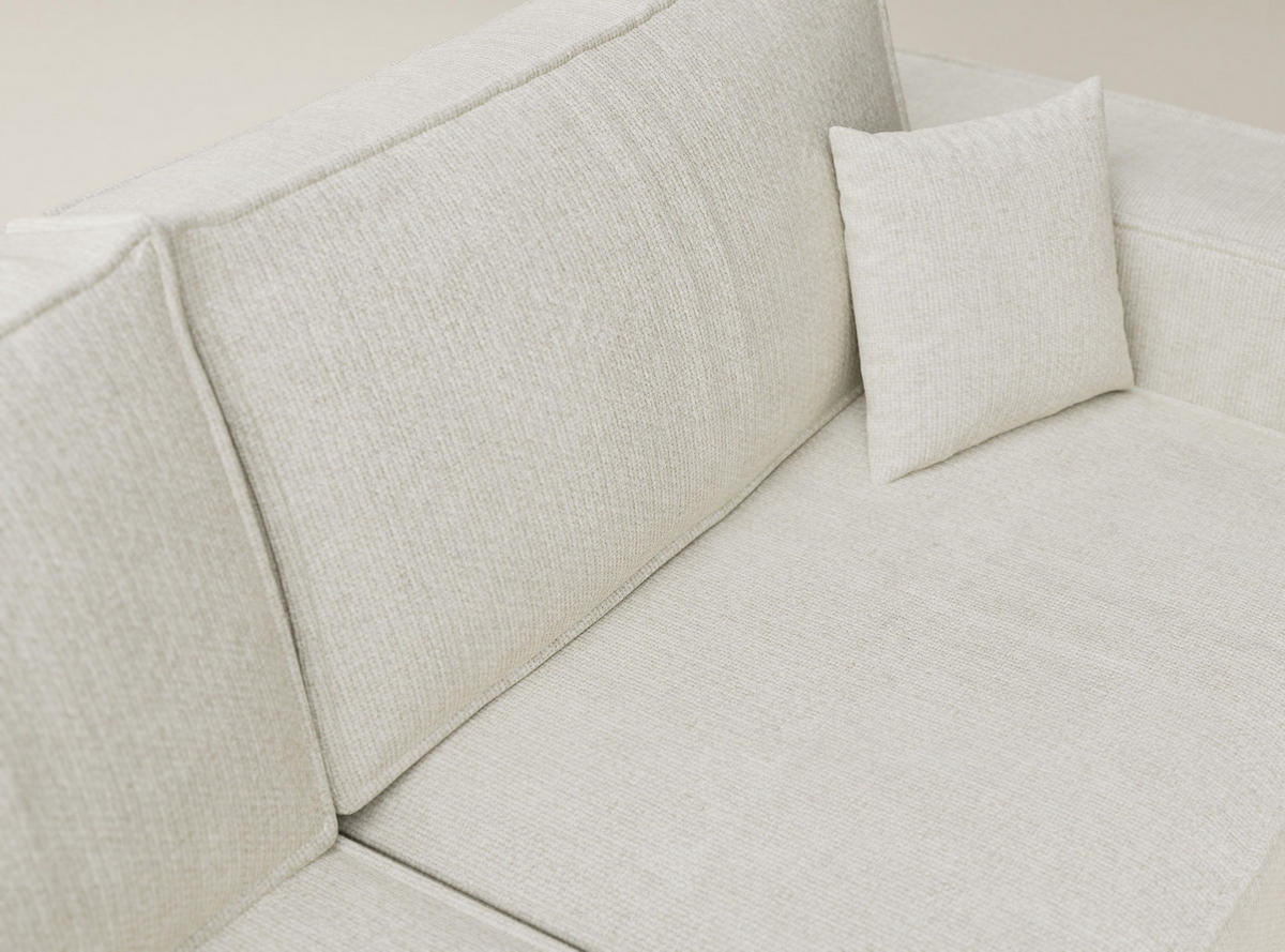 ECKSOFA MIT SCHLAFFUNKTION Tonga Creme Chenille-Stoff - Creme/Schwarz, Holz/Holzwerkstoff (105/225cm) - Maison de Reve